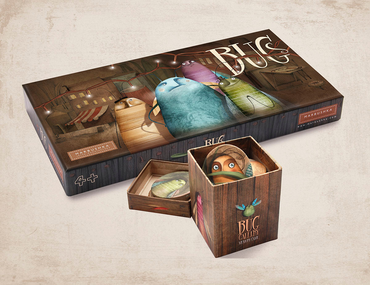 Bugs board game for kids with tokens and match box