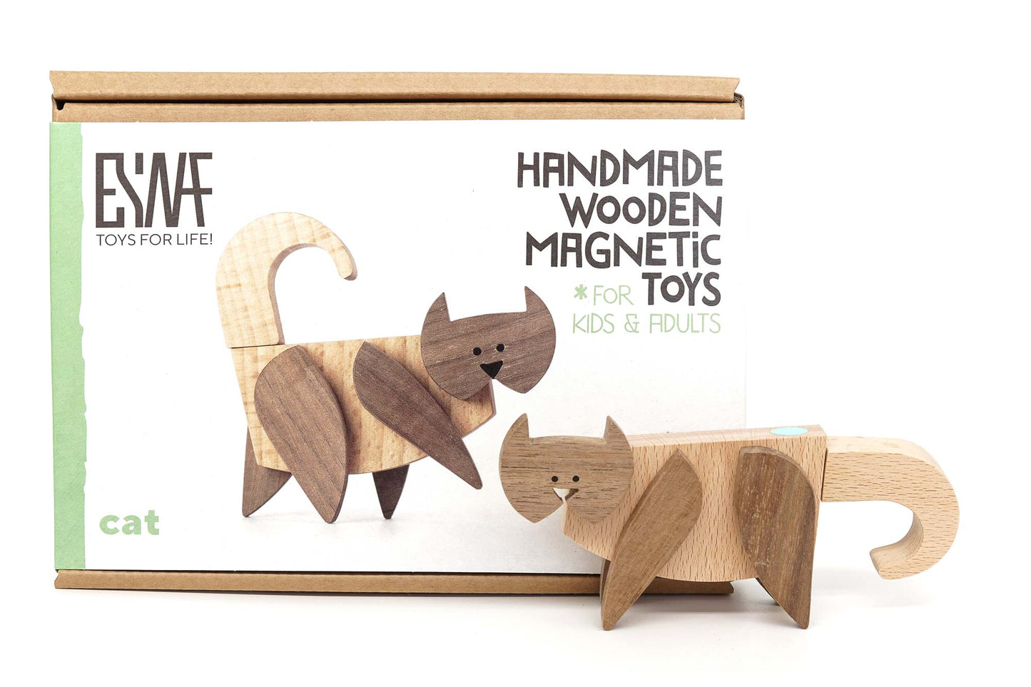 magnetic wooden toy cat with box and packaging