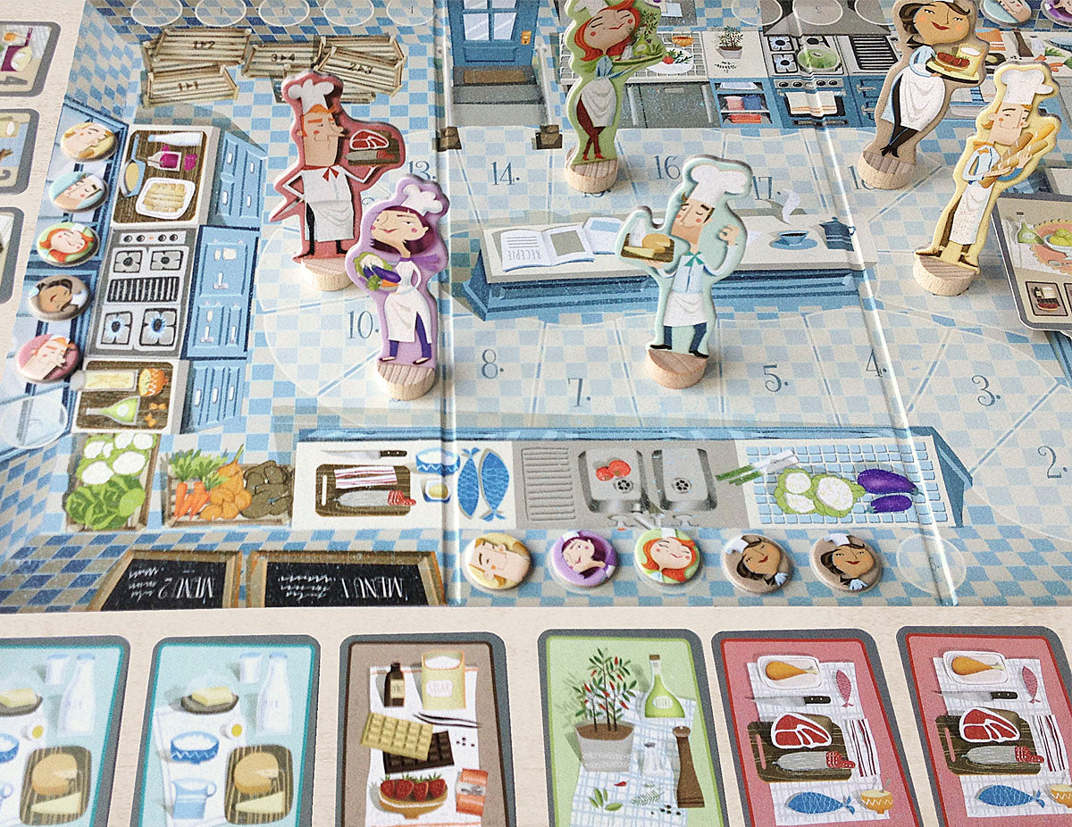 Chefs board game: game board with chef figures and tokens