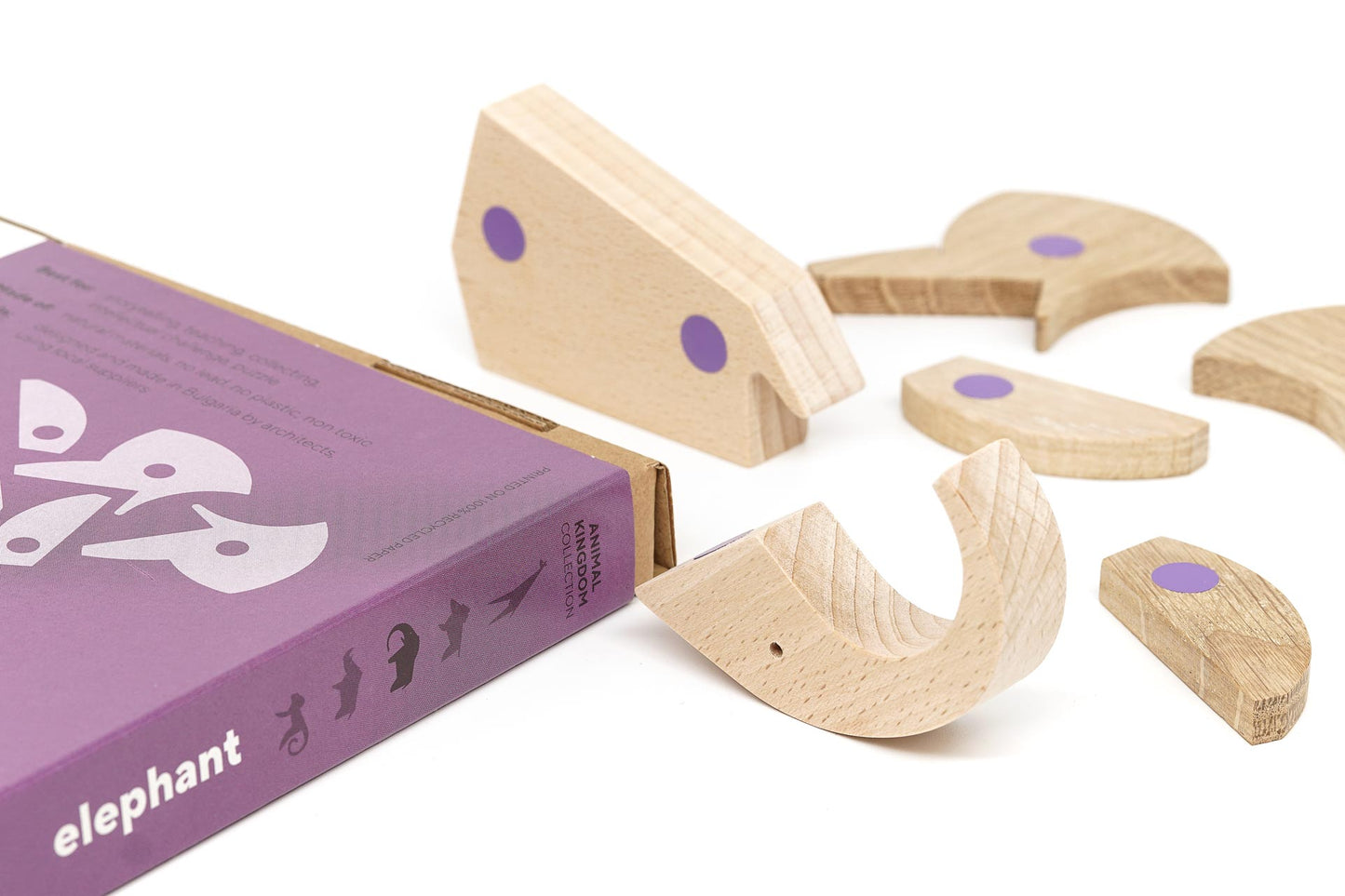 Assemble a wooden magnetic toy elephant using various forms and shapes