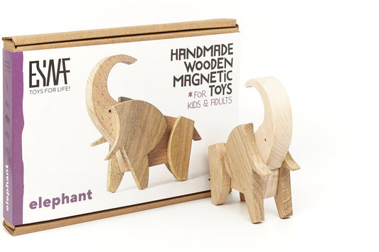 magnetic wooden toy elephant for kids and adults to assemble using various shapes