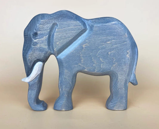 Blue-grey wooden African forest elephant toy for toddlers 