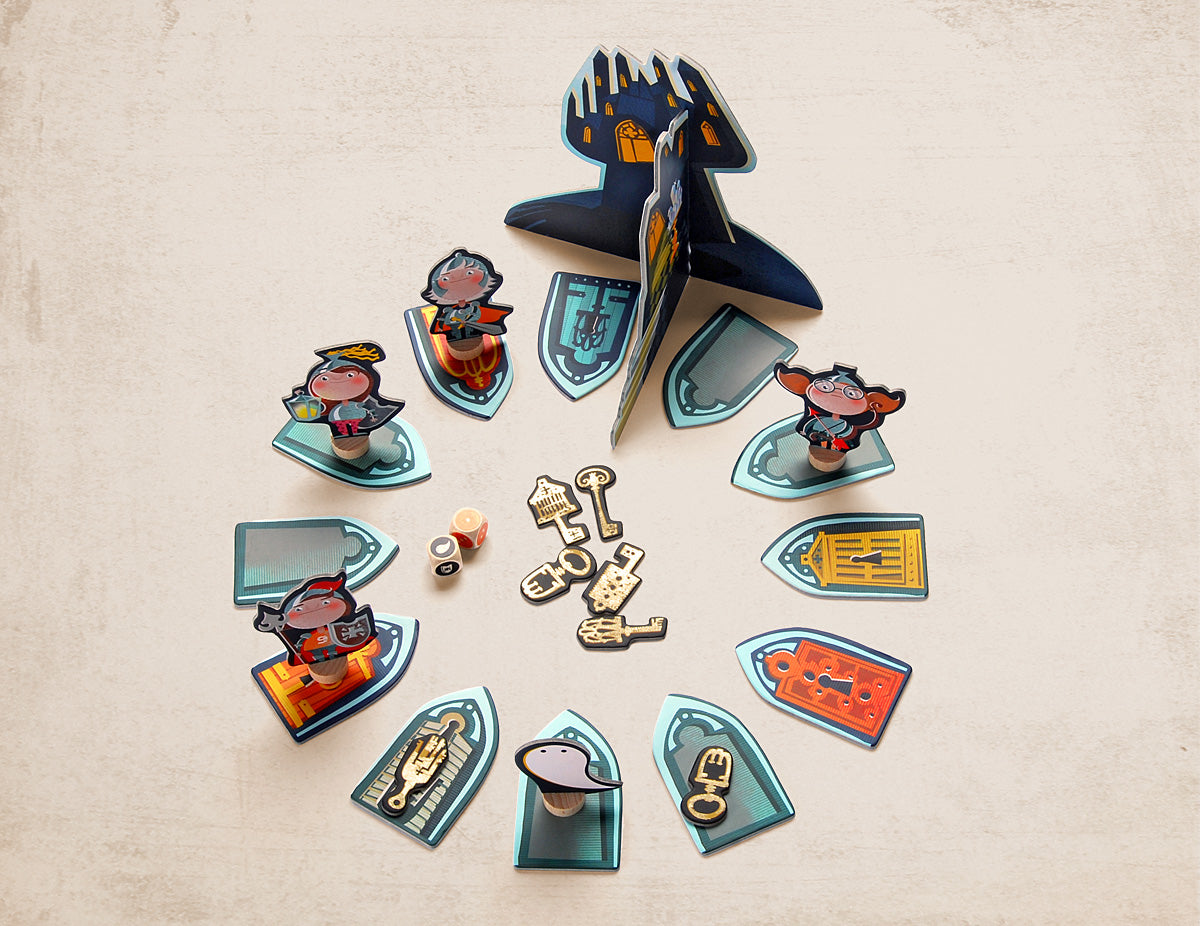 ghost and the forgotten keys board game with castle, keys and game tokens