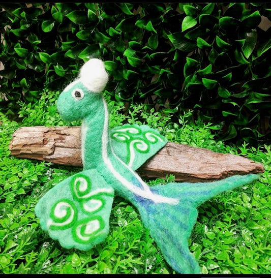 Green sea dragon soft toy with wings and fins