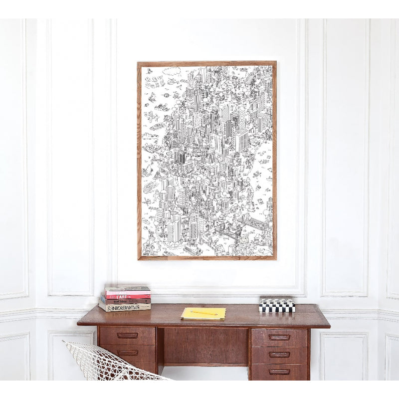 New york giant colouring poster, framed on the wall