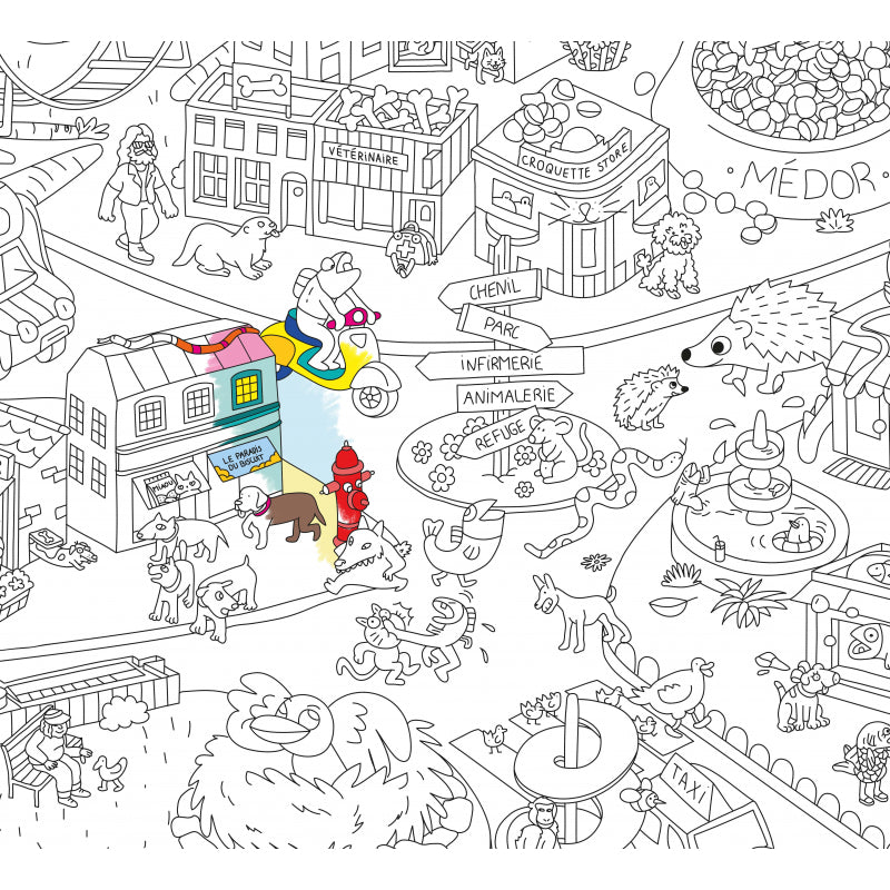 Close up of Omy animal city colouring poster