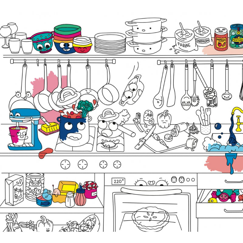 Omy colouring placemats for meal times- featuring kitchen and utensils
