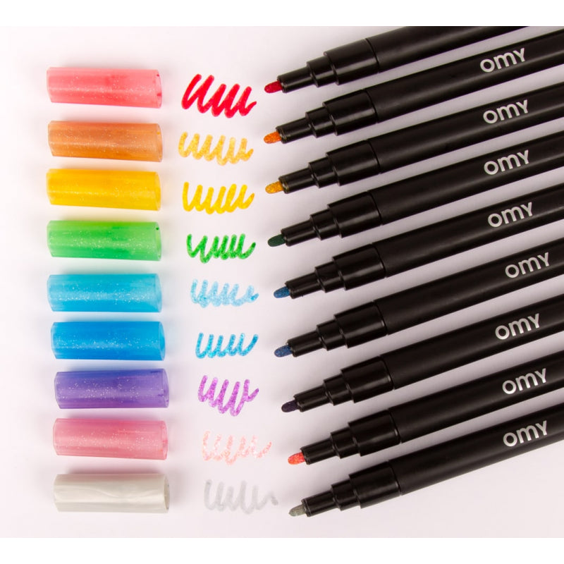 Glitter markers in 9 colours by Omy