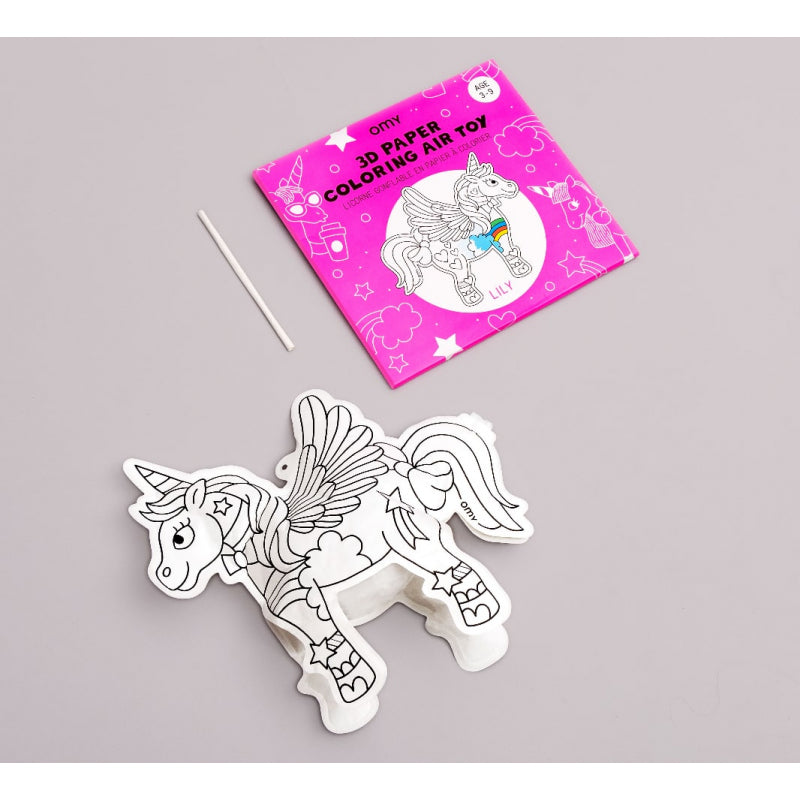 Omy 3D paper colouring air toy contents with straw and unicorn