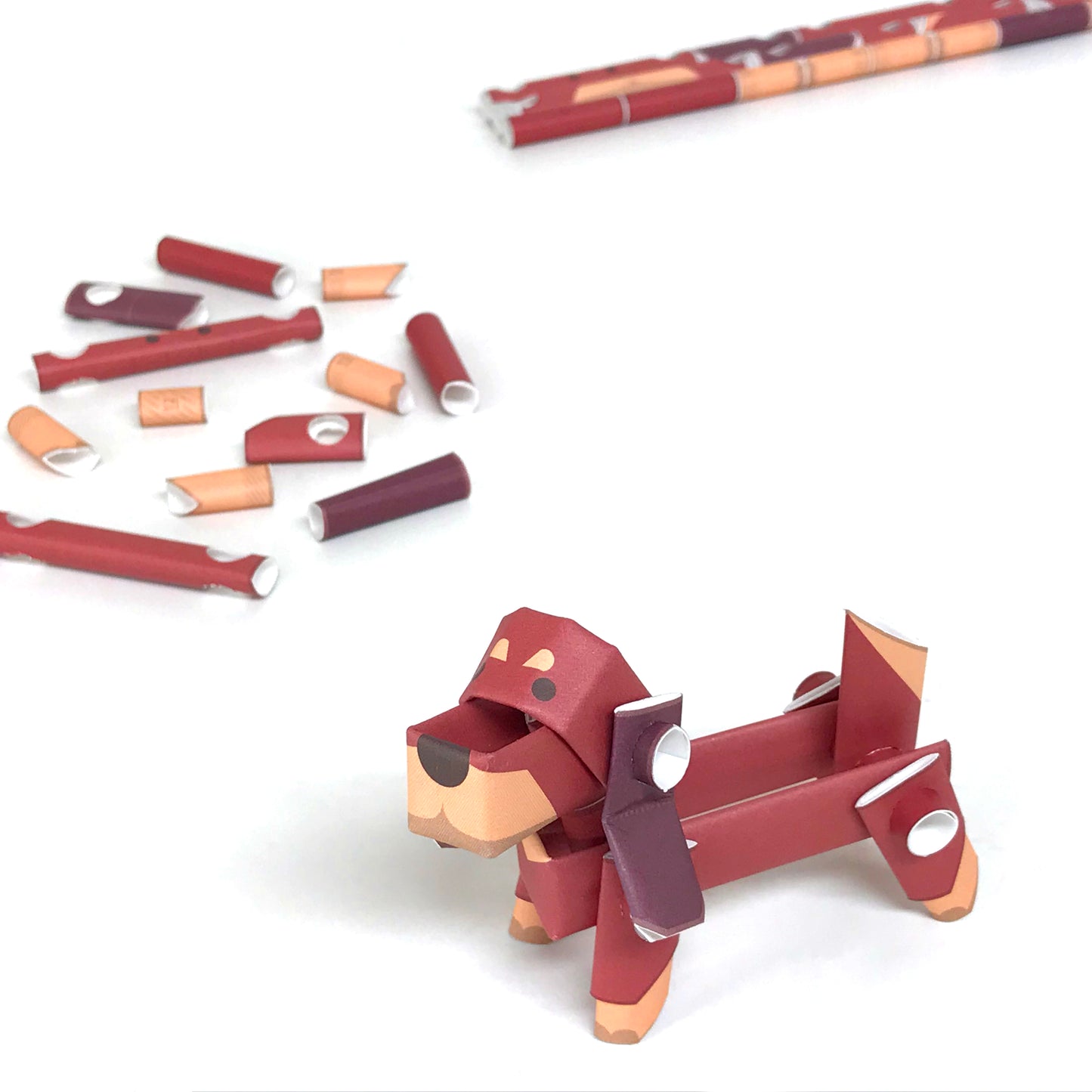Parts and compoents and finished product of Make your own dachshund from Piperoid