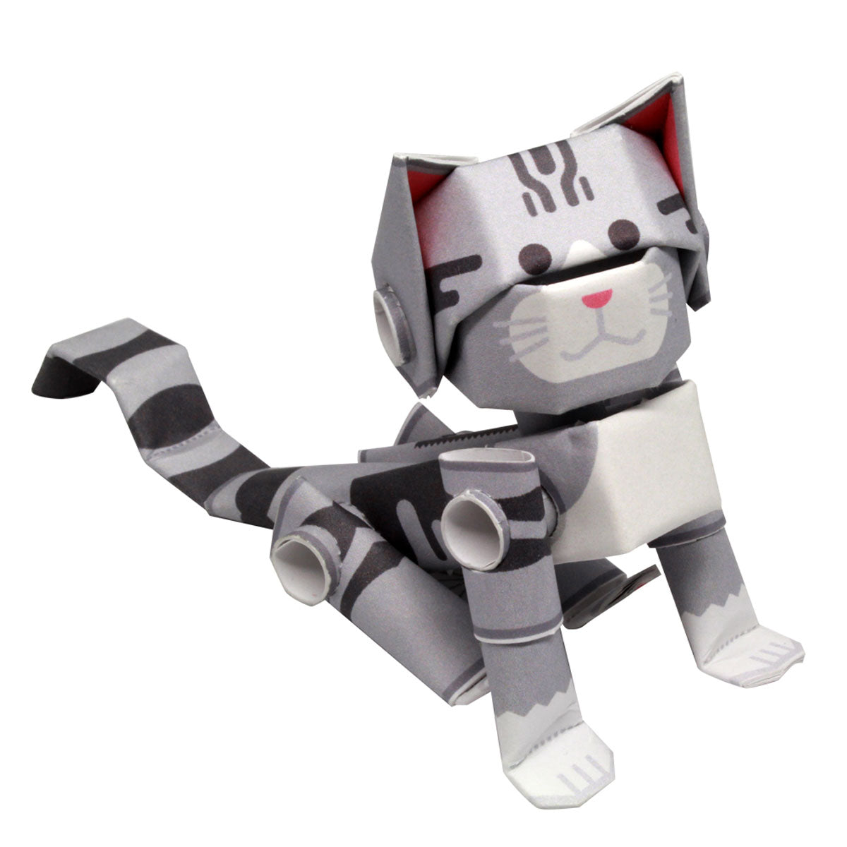 Alternate view of silver tabby cat from make your own cat kit from Piperoid