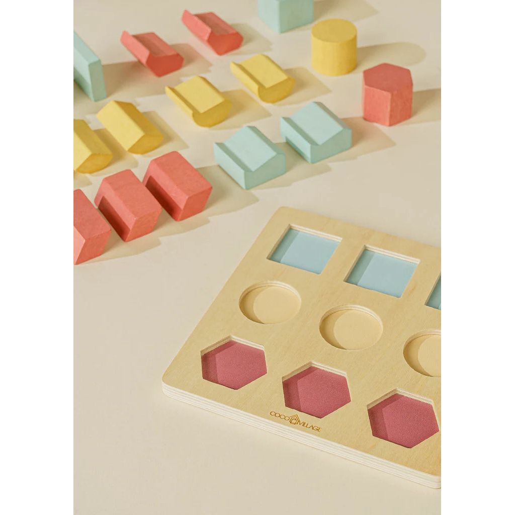 Close up of wooden shape puzzle from Cocovillage