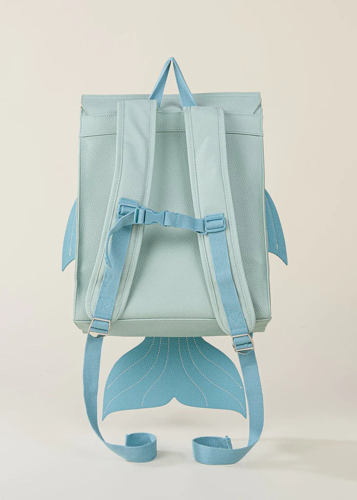 back view of under the sea children backpack with straps and fins