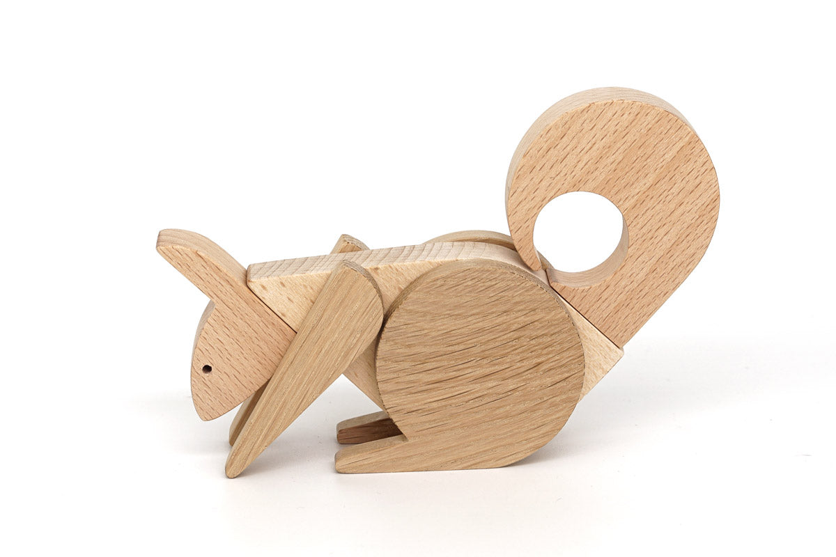 Magnetic wooden toy squirrel prone