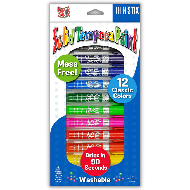 Thix Stix solid tempera paint 12 classic colours in packaging