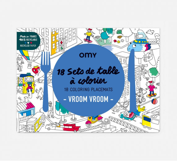 Omy set of 18 paper placemats for colouring during meal times