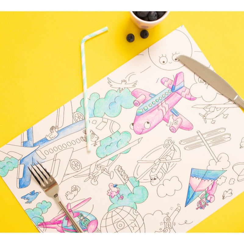Omy vehicle themed paper placemats for colouring