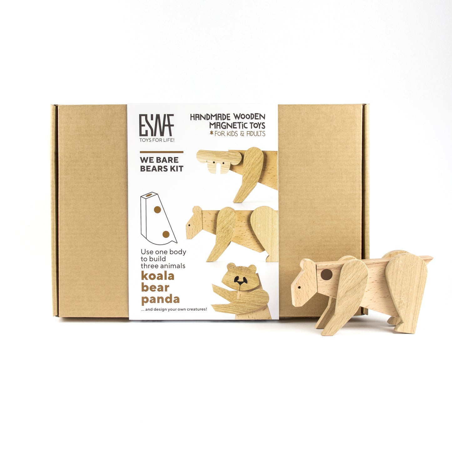 ESNAD we bare bears kit: wooden magnetic toy bear, koala and panda